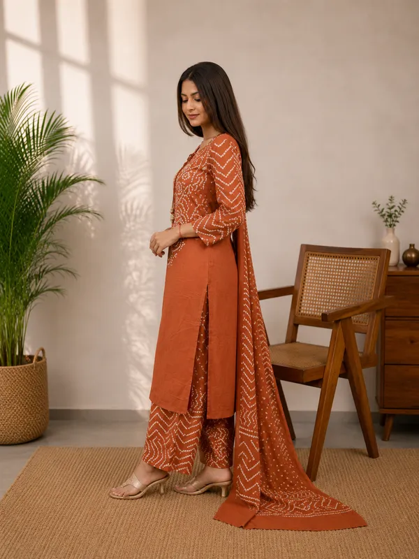Rust_Orange_Cotton_Premium_And_Elegant_Kurta_Set_With_Dupatta_For_Women