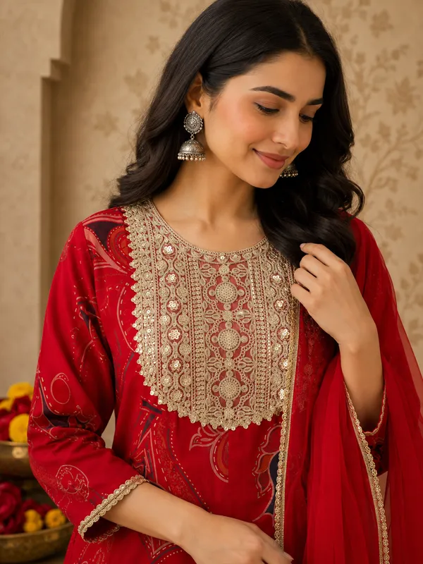 Red_Printed_Straight_Kurta_Set_With_Dupatta_For_Women