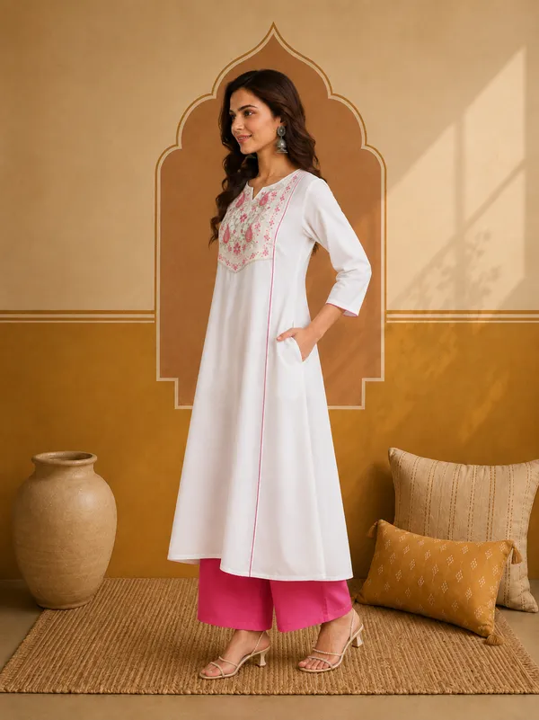 White_Embroidered_A-Line_Kurta_Set_for_Women