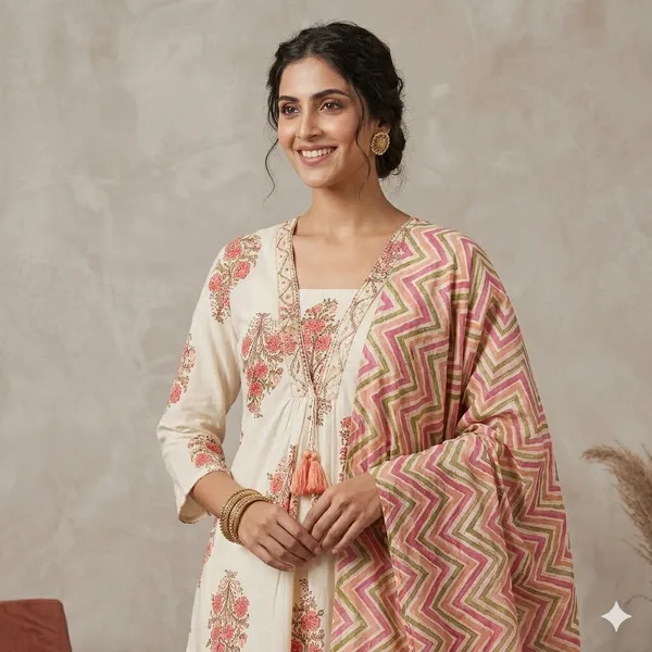 Cream_Floral_Anarkali_Kurta_Set_For_Women