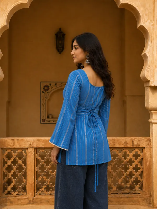 Blue_Striped_Regular_Fit_Kurti_for_Women