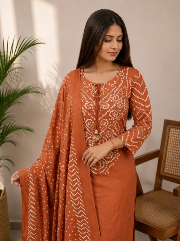 Rust_Orange_Cotton_Premium_And_Elegant_Kurta_Set_With_Dupatta_For_Women