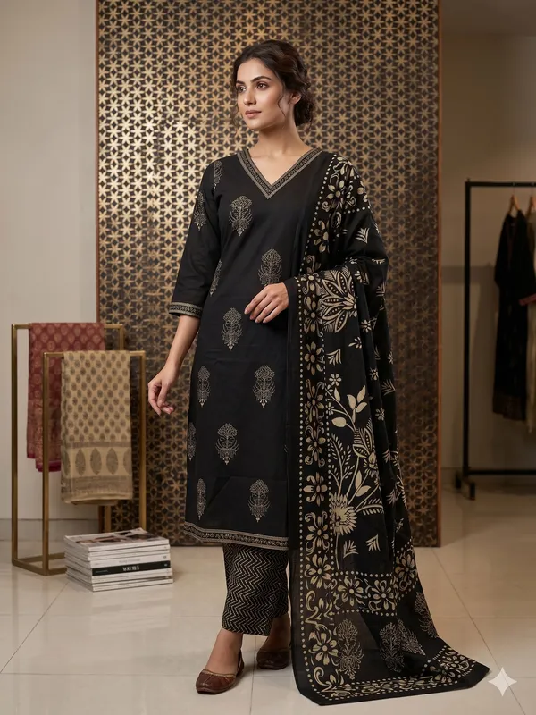 Black_Cotton_Premium_And_Elegant_Kurta_Set_For_Women