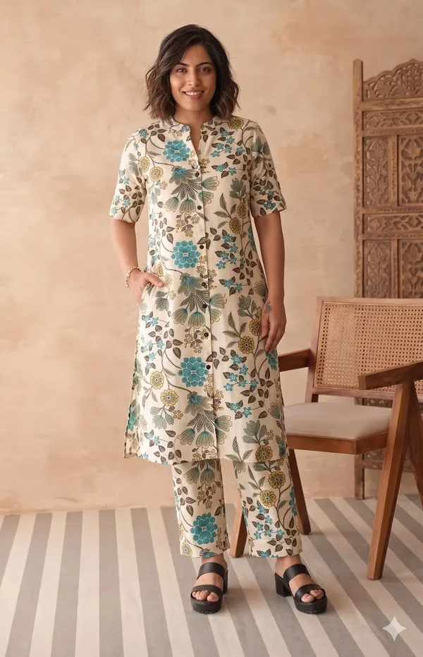 Cream_Cotton_Premium_And_Elegant_Kurta_Pant_Set_For_Women