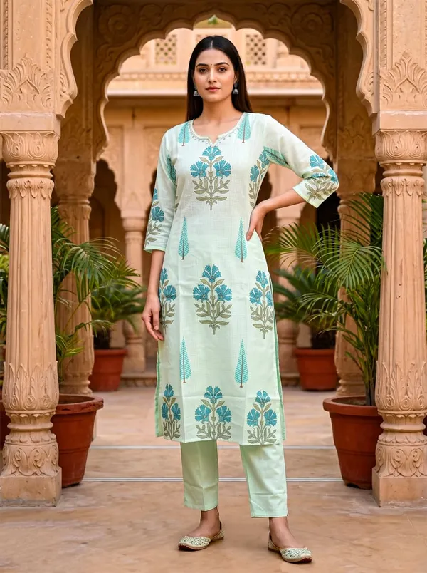 Mint_Green_Cotton_Premium_And_Elegant_Kurta_Set_For_Women