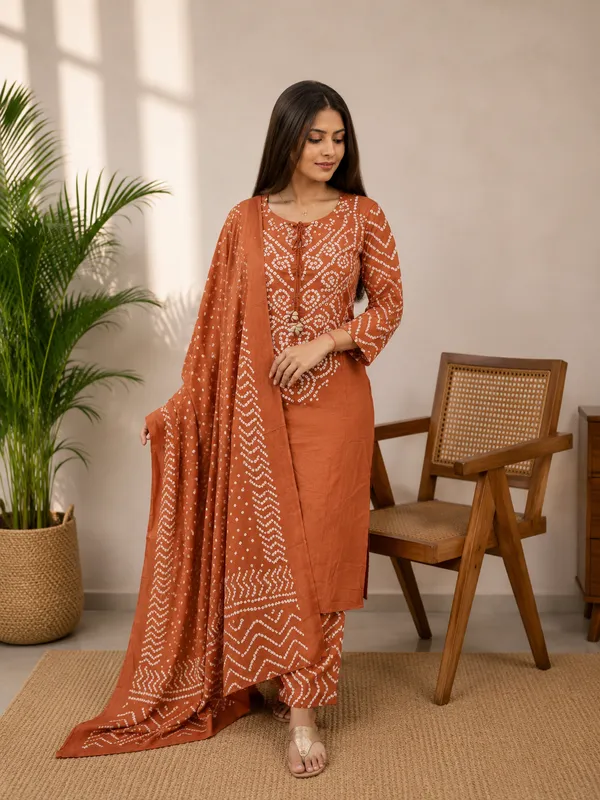 Rust_Orange_Cotton_Premium_And_Elegant_Kurta_Set_With_Dupatta_For_Women