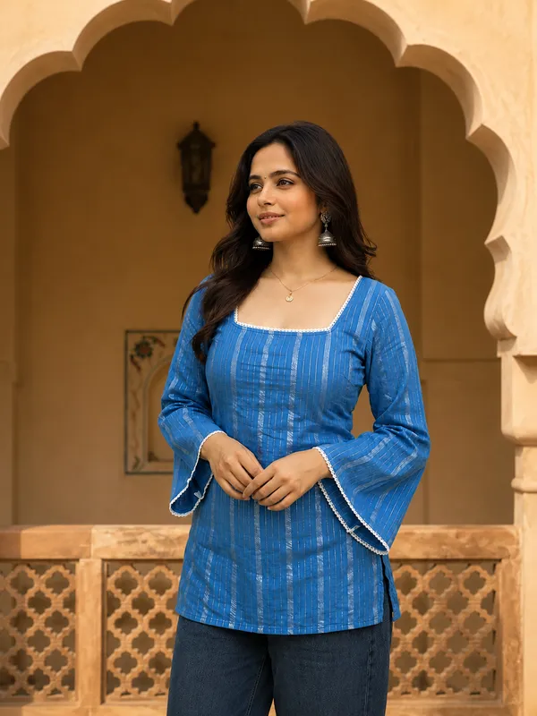 Blue_Striped_Regular_Fit_Kurti_for_Women