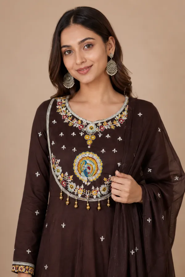Brown_Cotton_Premium_And_Elegant_Anarkali_Suit_Set_For_Women