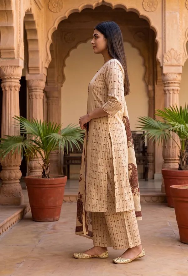 Brown_And_Beige_Cotton_Premium_And_Elegant_Kurta_Palazzo_Set_For_Women