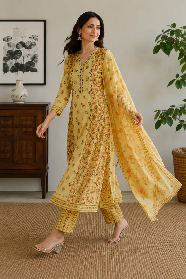 Yellow_Printed_Anarkali_Kurta_Set_For_Women