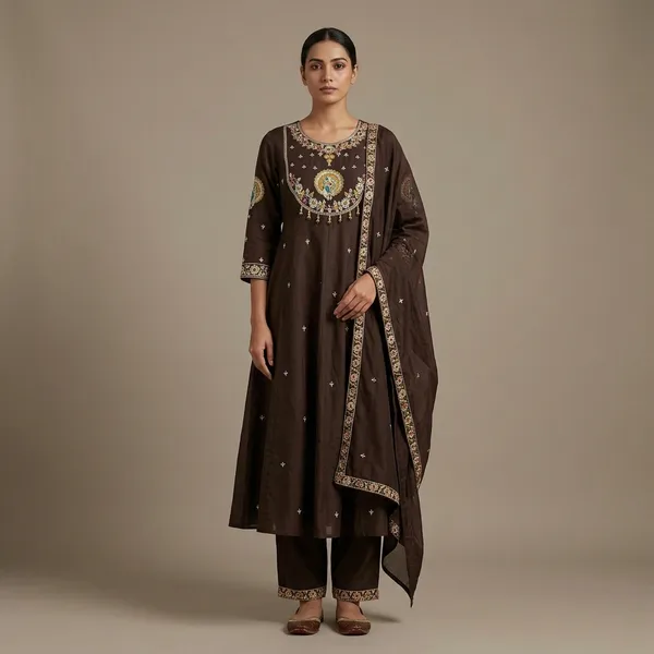 Brown_Cotton_Premium_And_Elegant_Anarkali_Suit_Set_For_Women