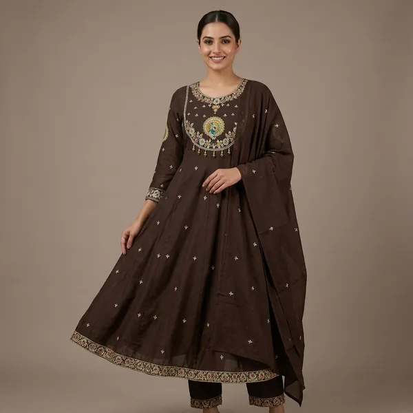 Brown_Cotton_Premium_And_Elegant_Anarkali_Suit_Set_For_Women