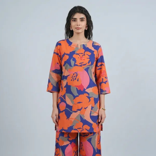 Blue_And_Orange_Cotton_Premium_And_Elegant_Kurta_Palazzo_Set_For_Women