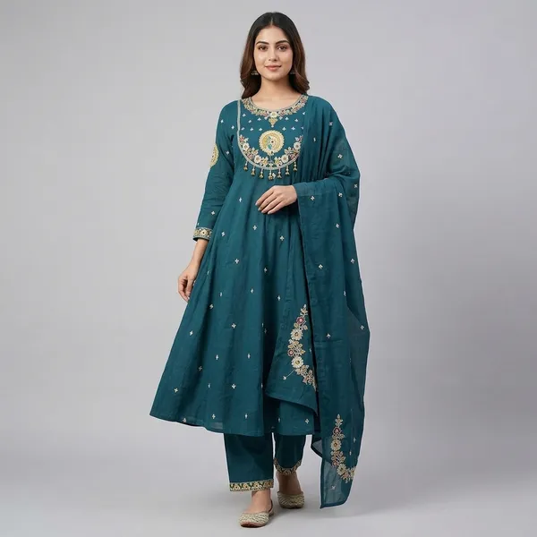 Teal_Cotton_Premium_And_Elegant_Anarkali_Suit_Set_For_Women
