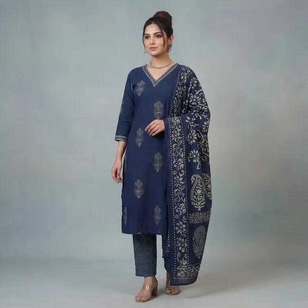 Navy_Blue_Cotton_Premium_And_Elegant_Kurta_Set_For_Women