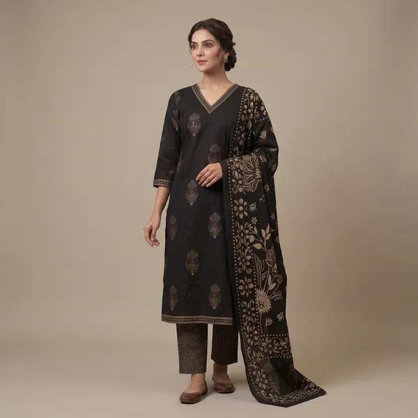 Black_Cotton_Premium_And_Elegant_Kurta_Set_For_Women