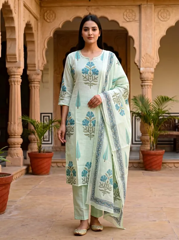 Mint_Green_Cotton_Premium_And_Elegant_Kurta_Set_For_Women
