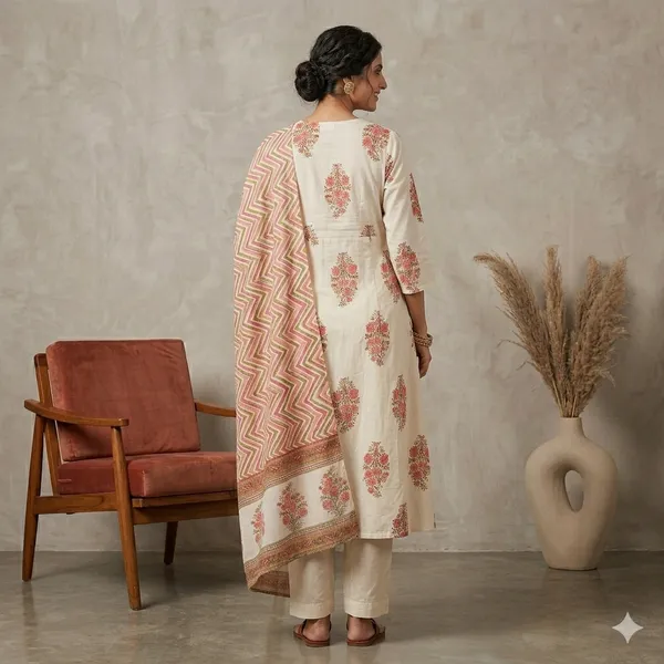 Cream_Floral_Anarkali_Kurta_Set_For_Women