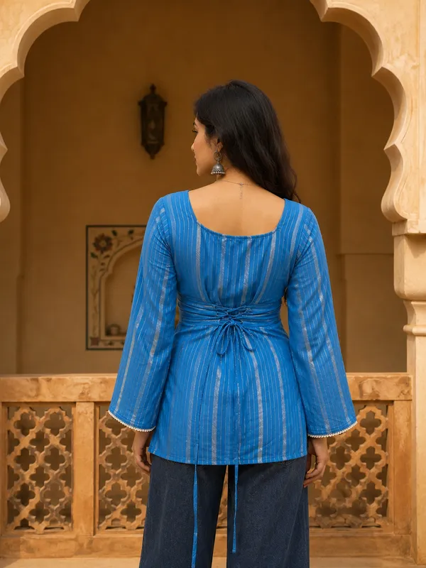 Blue_Striped_Regular_Fit_Kurti_for_Women