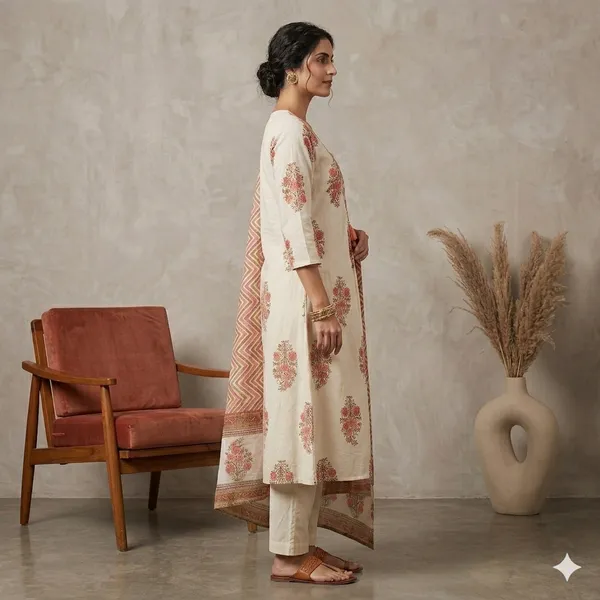 Cream_Floral_Anarkali_Kurta_Set_For_Women