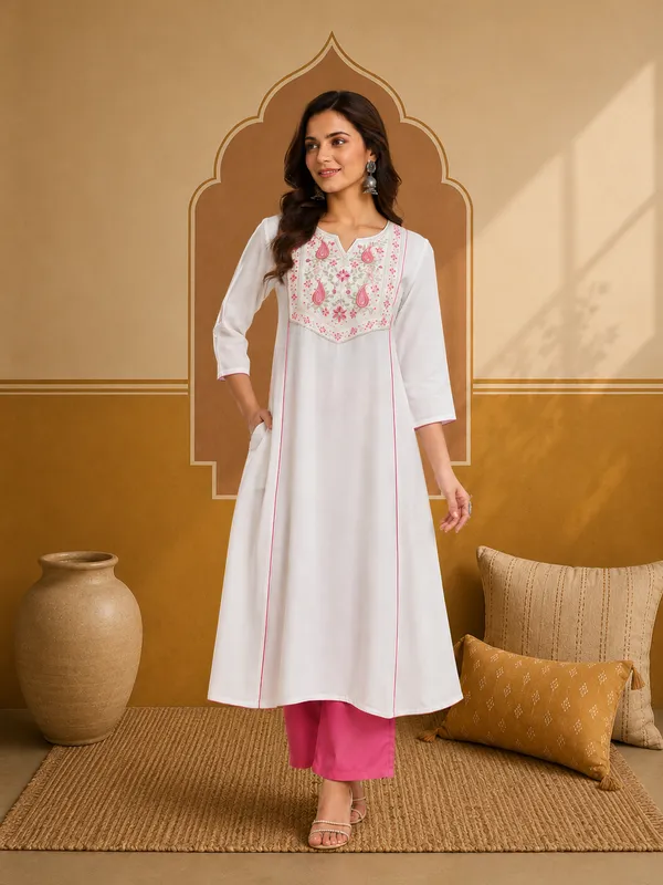 White_Embroidered_A-Line_Kurta_Set_for_Women