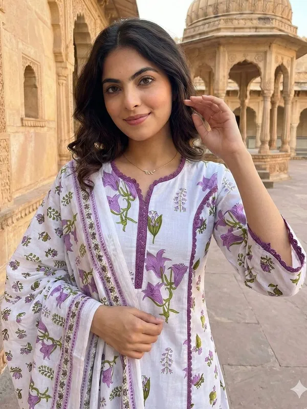 White_And_Purple_Cotton_Premium_And_Elegant_Kurta_Set_For_Women