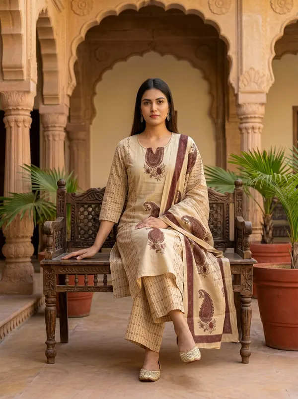 Brown_And_Beige_Cotton_Premium_And_Elegant_Kurta_Palazzo_Set_For_Women