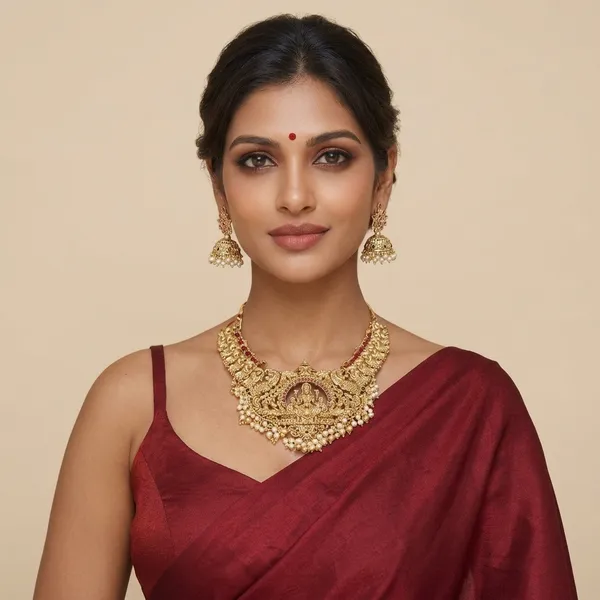 Antique_Gold-Plated_Temple_Jewellery_Set_with_Goddess_Lakshmi_Choker_&_Jhumkas