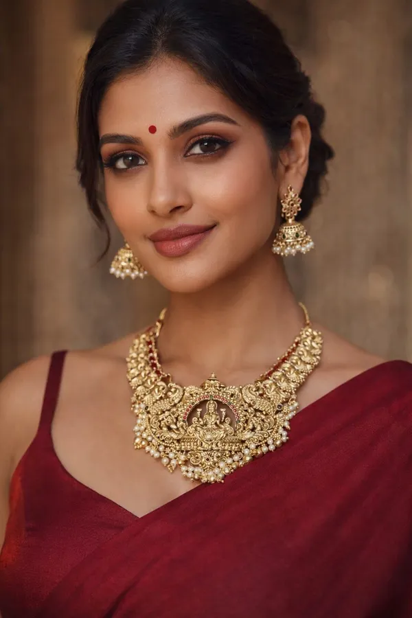 Antique_Gold-Plated_Temple_Jewellery_Set_with_Goddess_Lakshmi_Choker_&_Jhumkas