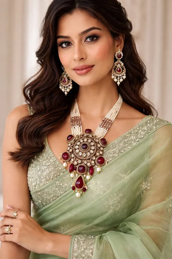 Traditional_Multi-Strand_Pearl_Rani_Haar_with_Oversized_Ruby_&_Kundan_Pendant_Set.