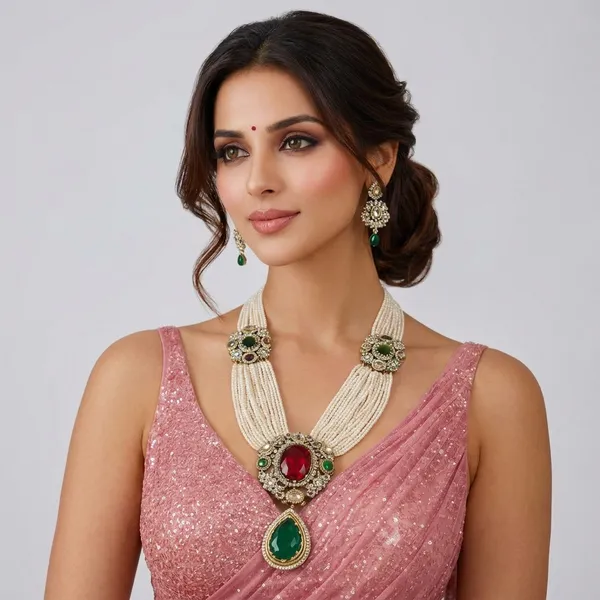 Royal_Multi-Strand_Pearl_Polki_Necklace_Set_with_Gray_and_Pink_Accents
