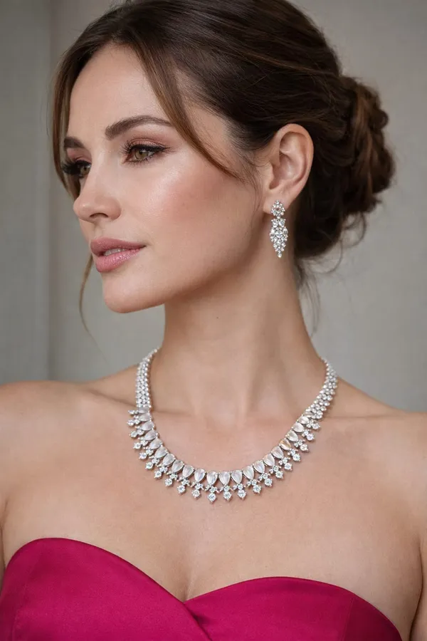 Ethereal_Pear-Cut_Moissanite_Necklace_&_Earring_Set_in_Silver_Finish