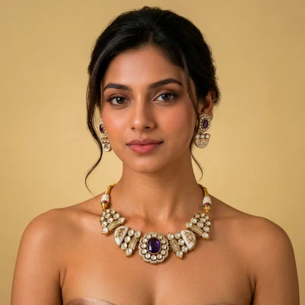 Sabhyasachi_inspired_Moisanite_Kundan_[Electric_blue_]_&_Polki_"Royal_Tiger"_Set