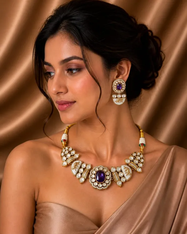 Sabhyasachi_inspired_Moisanite_Kundan_[Electric_blue_]_&_Polki_"Royal_Tiger"_Set