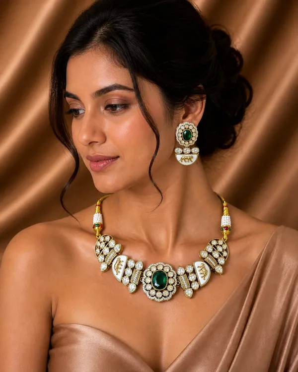 Sabhyasachi_inspired_Moissanite_Kundan_Emerald_&_Polki_"Royal_Tiger"_Set