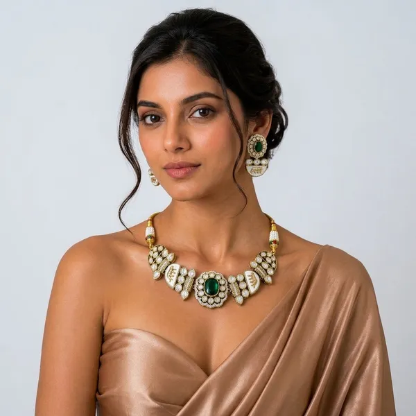 Sabhyasachi_inspired_Moissanite_Kundan_Emerald_&_Polki_"Royal_Tiger"_Set
