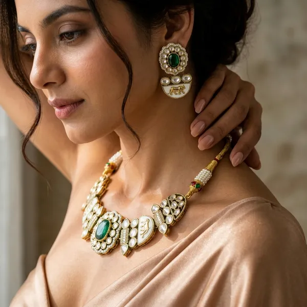 Sabhyasachi_inspired_Moissanite_Kundan_Emerald_&_Polki_"Royal_Tiger"_Set