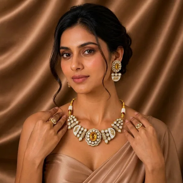 Sabhyasachi_inspired_Moissanite_Kundan[_yellow/golden_]&_Polki_"Royal_Tiger"_Set