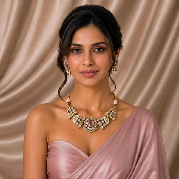Sabhyasachi_inspired_Moissanite_Kundan_Pink_&_Polki_"Royal_Tiger"_Set