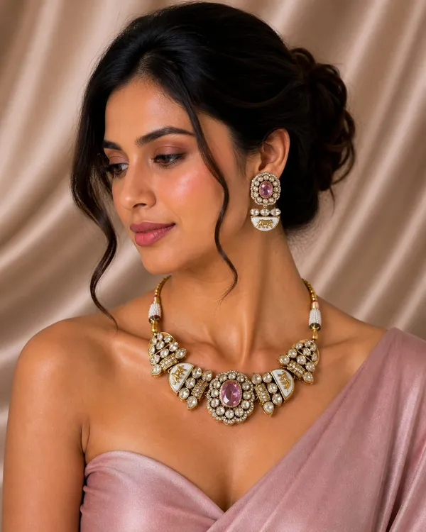 Sabhyasachi_inspired_Moissanite_Kundan_Pink_&_Polki_"Royal_Tiger"_Set