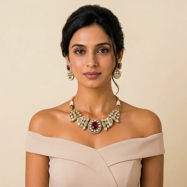 Sabhyasachi_inspired_Moissanite_Kundan_Red_&_Polki_"Royal_Tiger"_Set