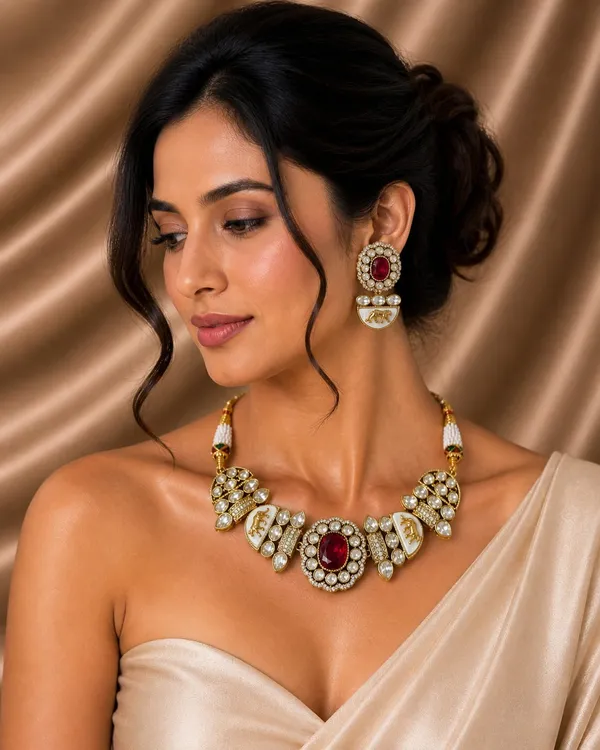 Sabhyasachi_inspired_Moissanite_Kundan_Red_&_Polki_"Royal_Tiger"_Set