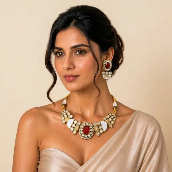 Sabhyasachi_inspired_Moissanite_Kundan_Ruby_Red_&_Polki_"Royal_Tiger"_Set