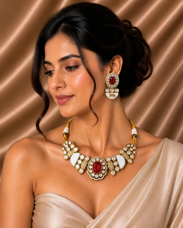 Sabhyasachi_inspired_Moissanite_Kundan_Ruby_Red_&_Polki_"Royal_Tiger"_Set