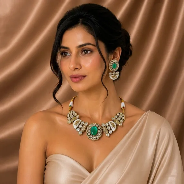 Sabhyasachi_inspired_Moissanite_Kundan_Ocean_green_&_Polki_"Royal_Tiger"_Set