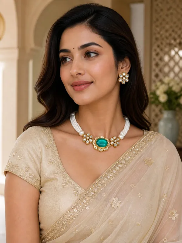 Ocean_green_Gemstone_Floral_Beaded_Necklace_&_Earrings_Set_(Kundan_Russian_doublet)