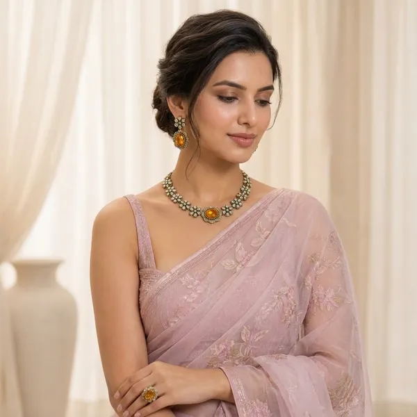 Yellow_Gemstone_Floral_Necklace_&_Earrings_Set_(_Kundan_with_Russian_doublet)