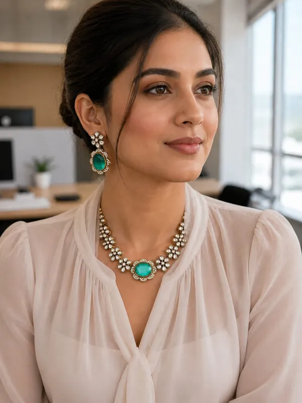 Ocean_green_Gemstone_Floral_Necklace_&_Earrings_Set_(_Kundan_with_Russian_doublet)