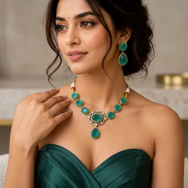 Sabyasachi_inspired_Turquoise_Gemstone_Pendant_Necklace_&_Earrings_Set