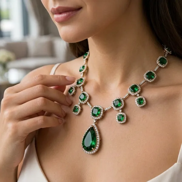 Sabyasachi_inspired_Emerald_Teardrop_Necklace_&_Earrings_Set_(Moissanite_with_Russian_doublet_stone)